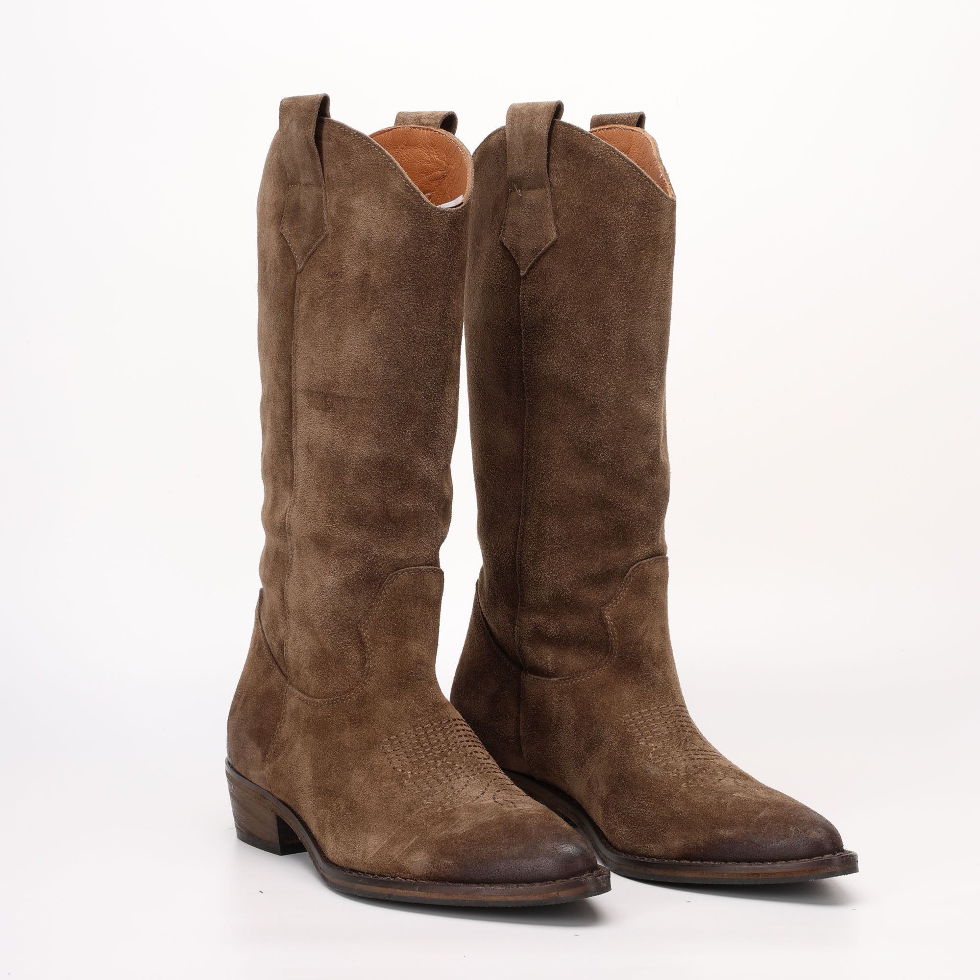 Stivale Texano in Camoscio Luisa Marrone Chiaro