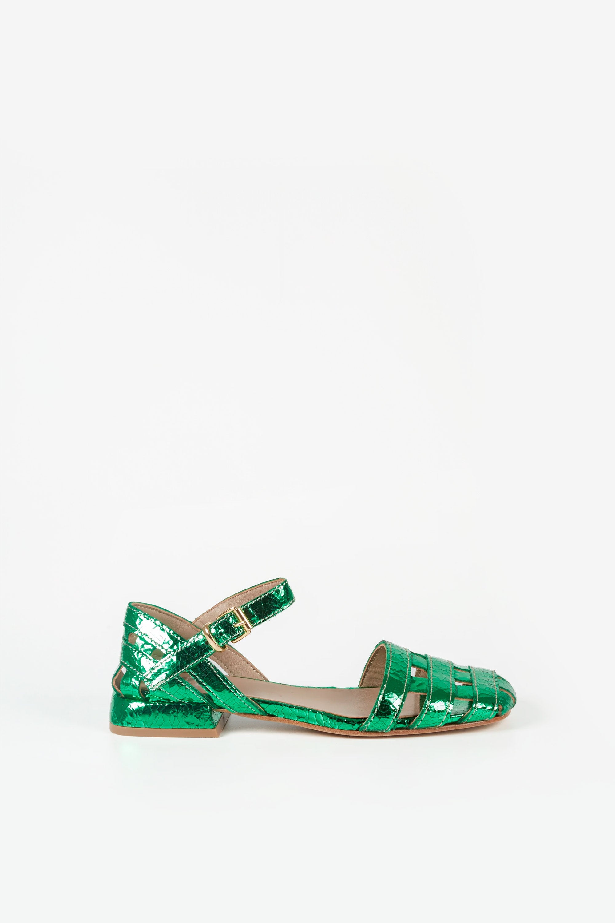Amber Green Laminated Leather Sandals