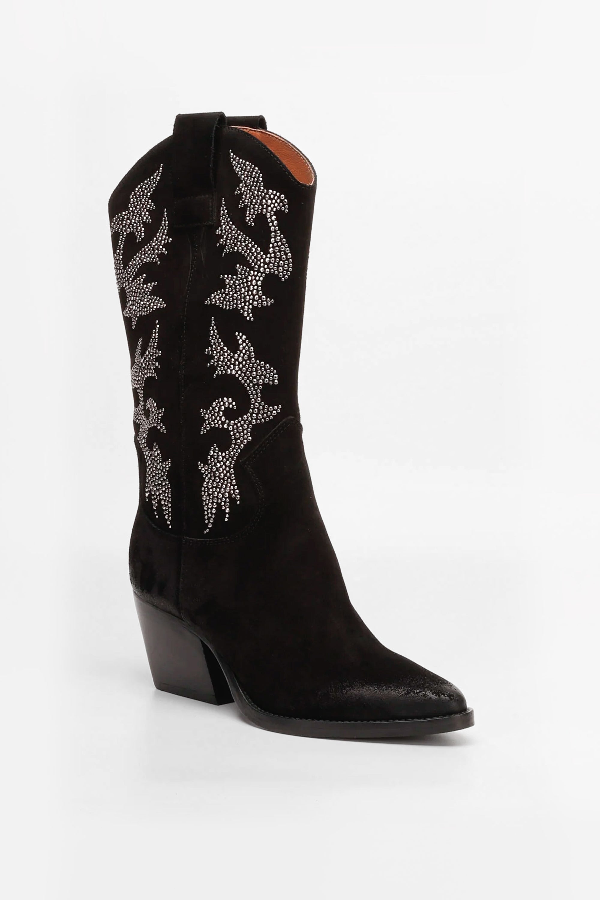 Botte haute texane en daim Jasmine Noir