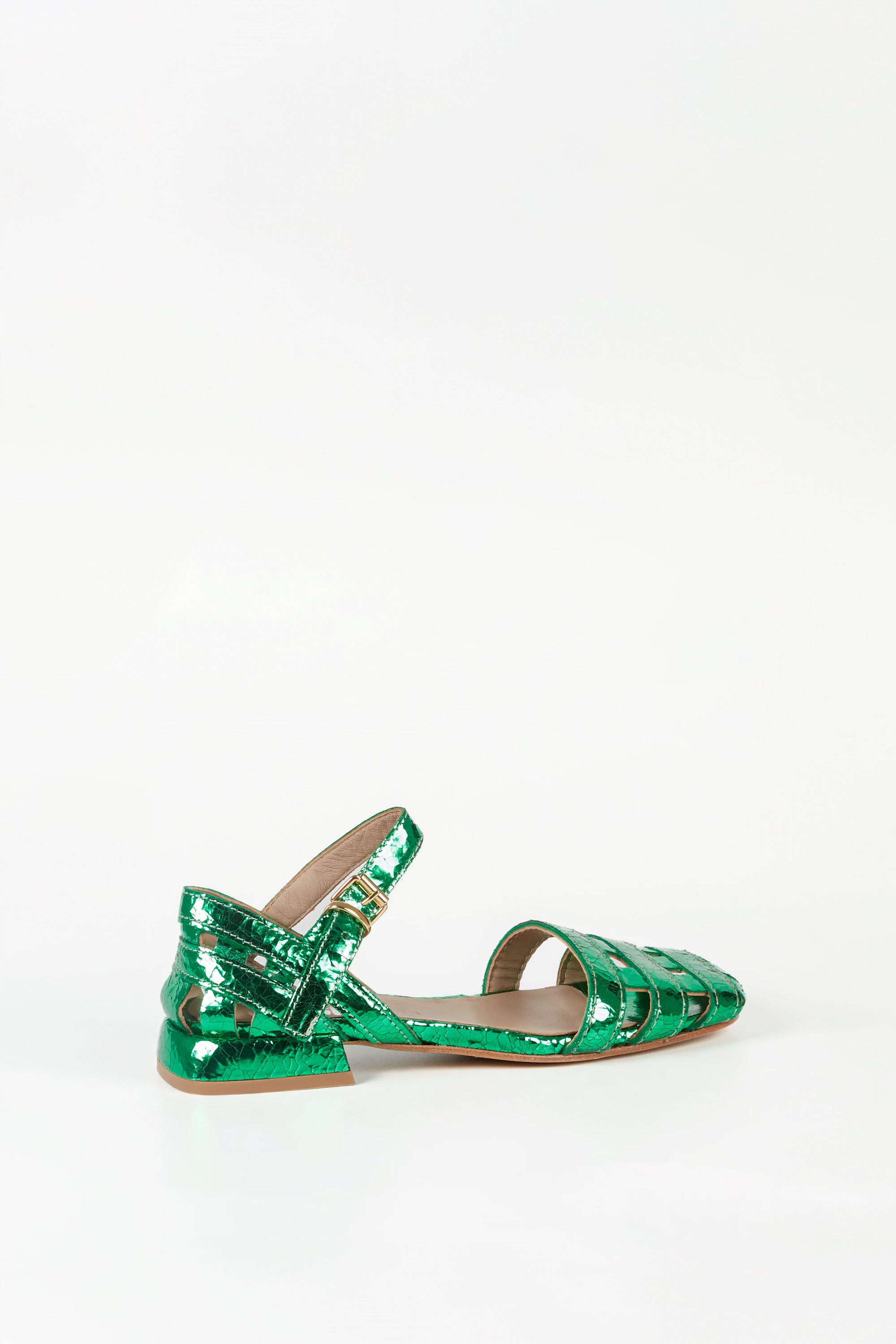 Amber Green Laminated Leather Sandals