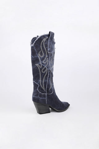 Isabella Texan Boots in Canvas Denim