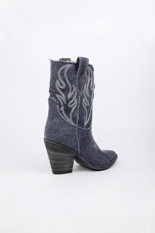 Bottes texanes en toile et denim Monique